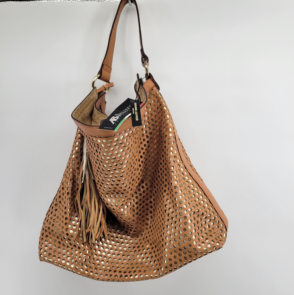 A. Bellucci Tan Perforated Leather Shoulder Bag With Tassle